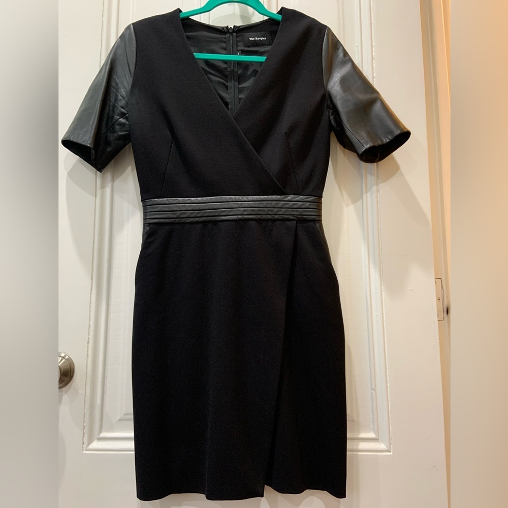 The Kooples surplice-style dress with lamb skin leather accent